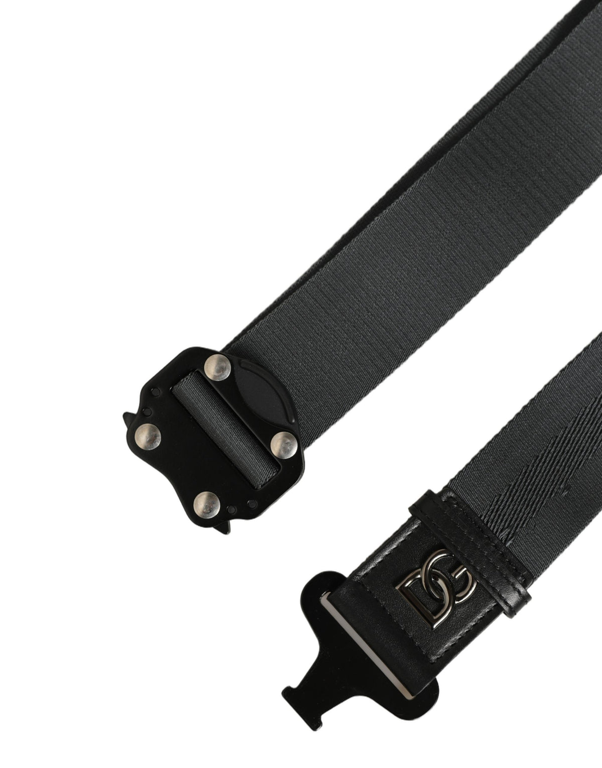 Dolce & Gabbana Men Gray Fabric Strap Logo Metal Buckle Men's Belt (Pre-Owned)