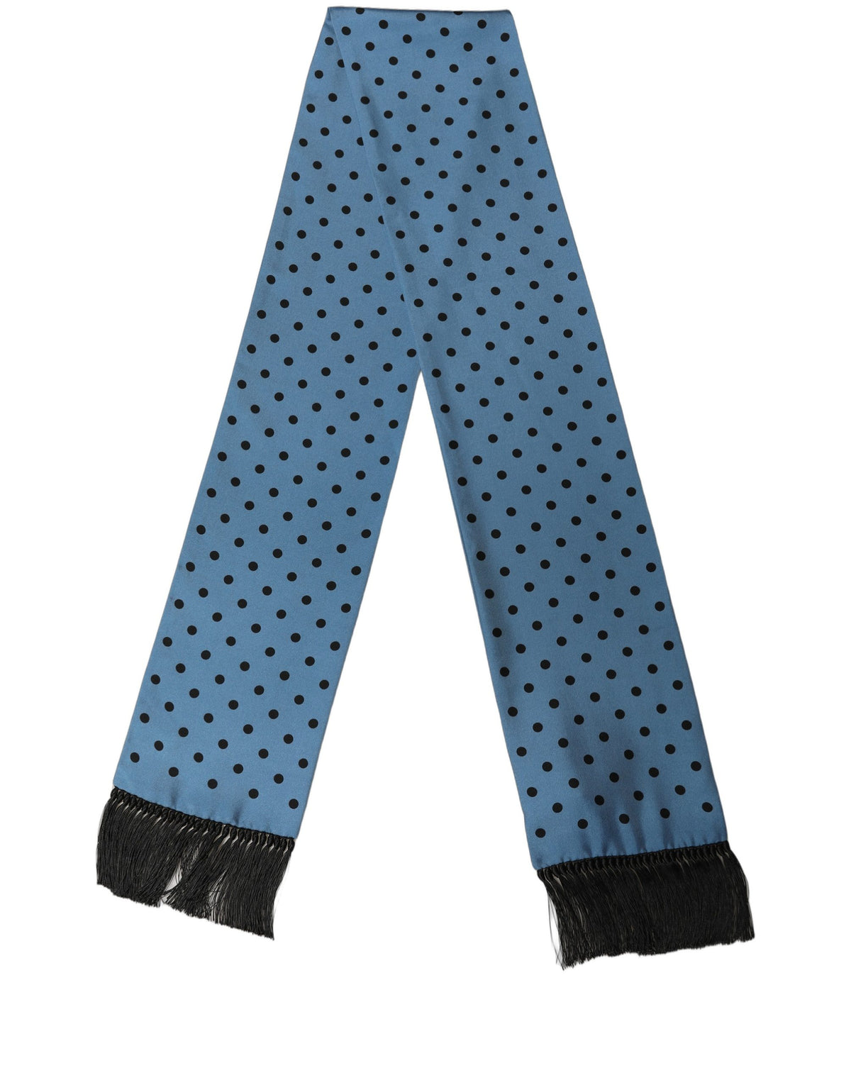 Dolce & Gabbana Blue Polka Dot Silk Fringed Lace Stole Men's Scarf