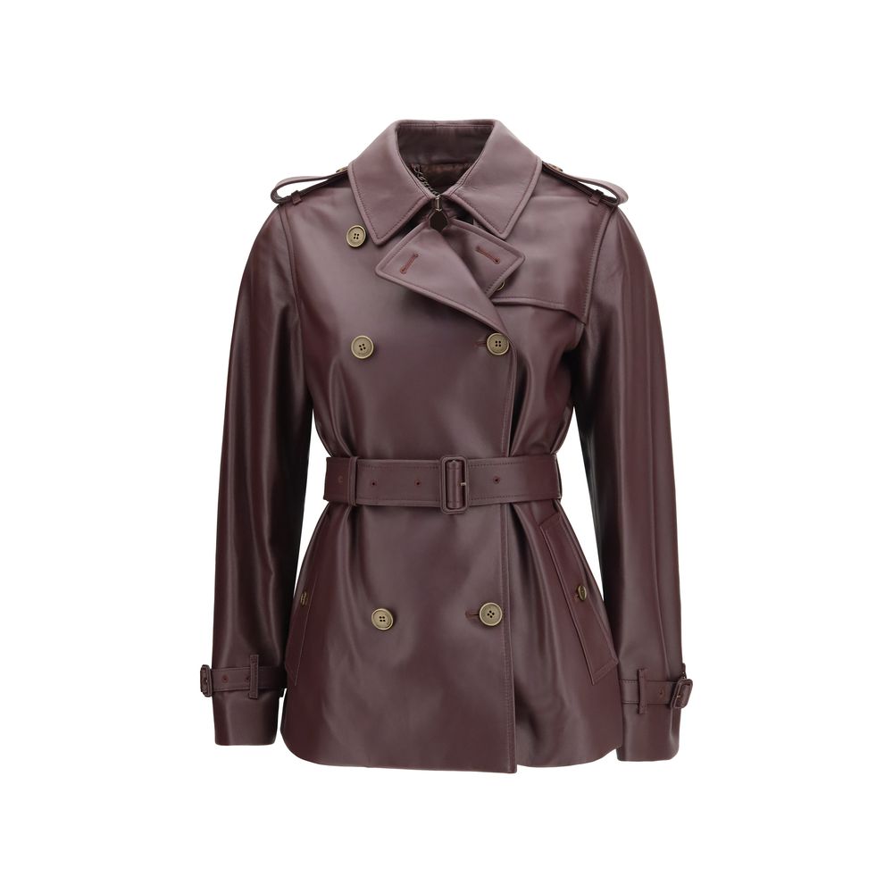 Burberry Bordeaux Calf Leather Bos Taurus Women's Coat