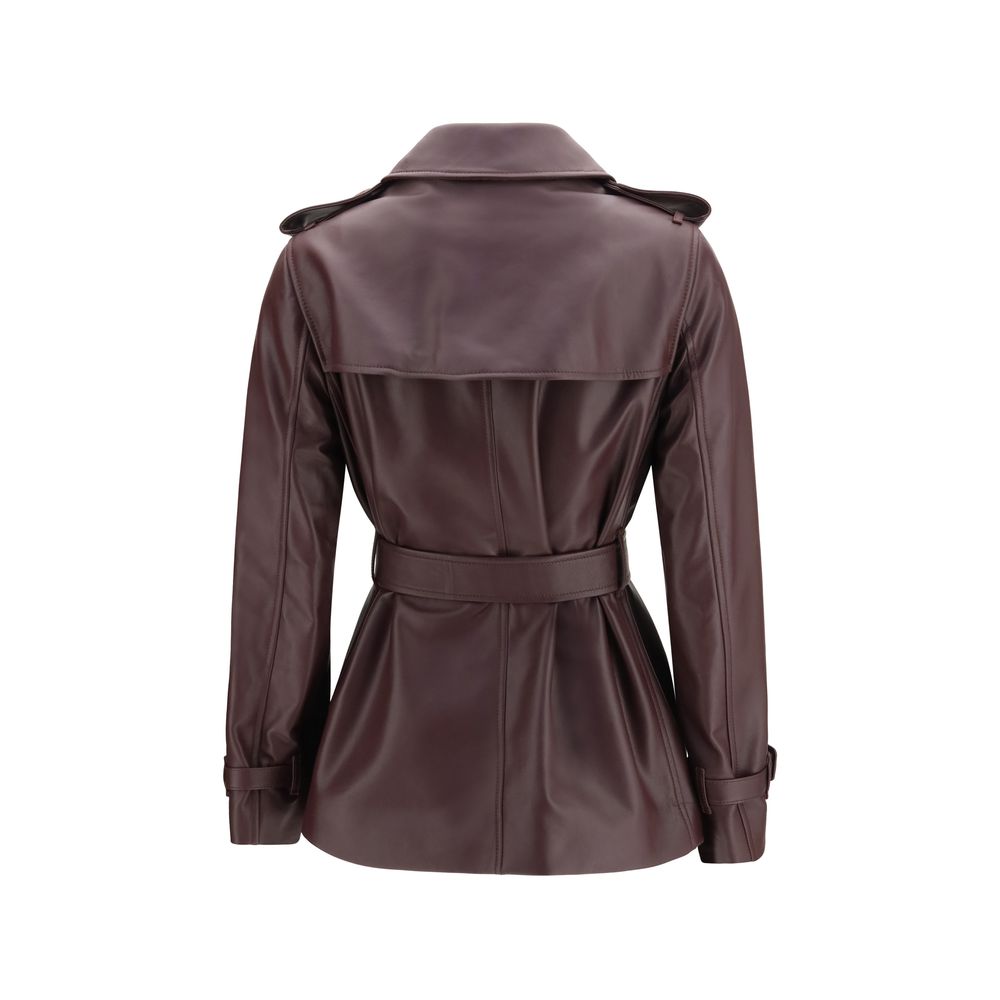 Burberry Bordeaux Calf Leather Bos Taurus Women's Coat