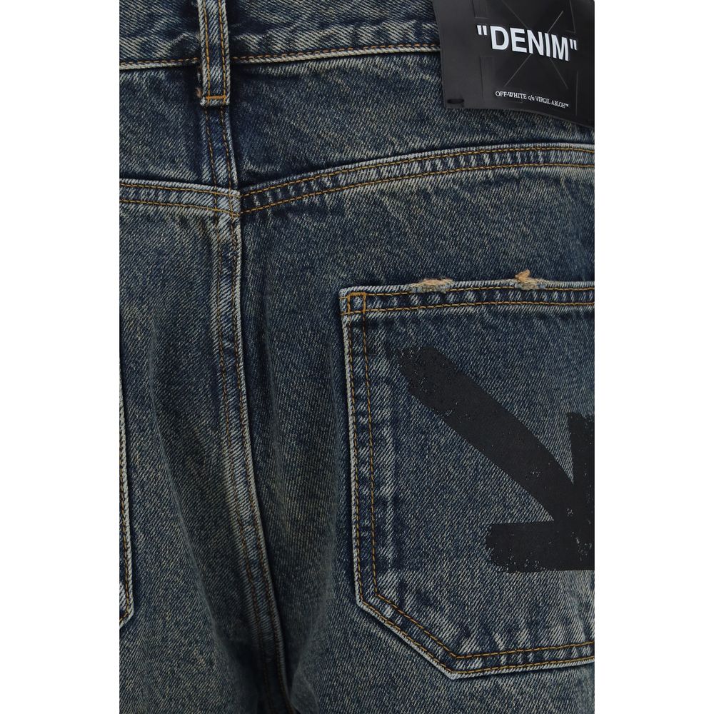 Off-White Blue Cotton Straight-Leg Men's Jeans