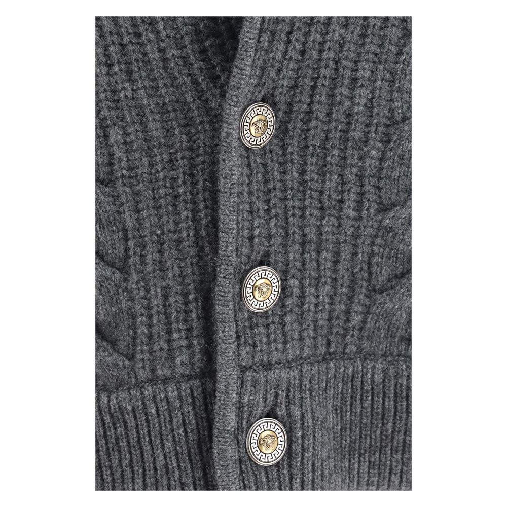 Versace Gray Wool Oves Aries Men's Cardigan
