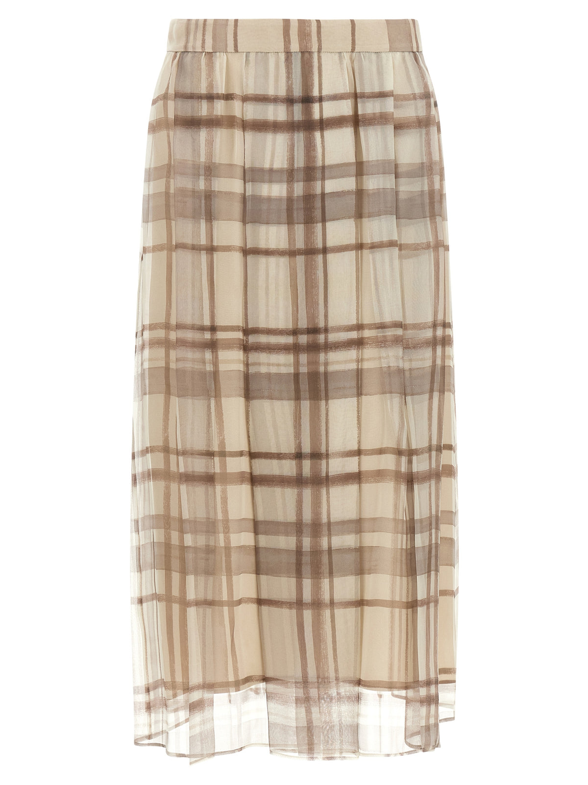 Brunello Cucinelli Beige Silk Midi Women's Skirt