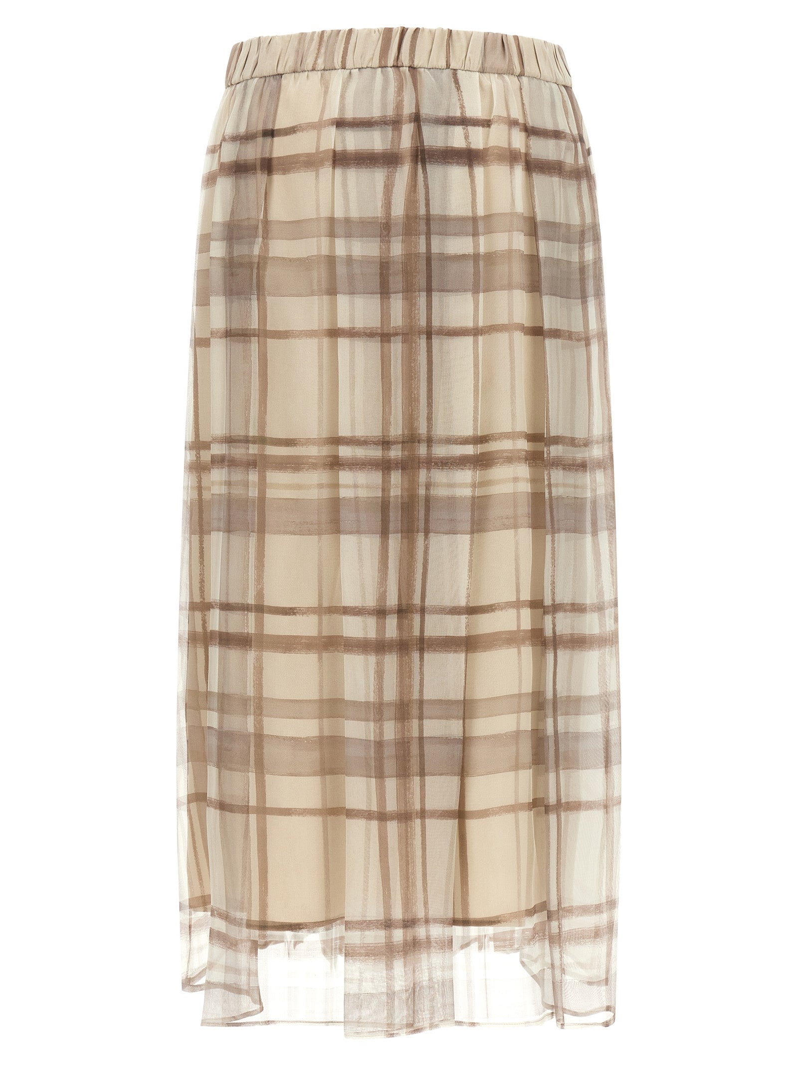 Brunello Cucinelli Beige Silk Midi Women's Skirt