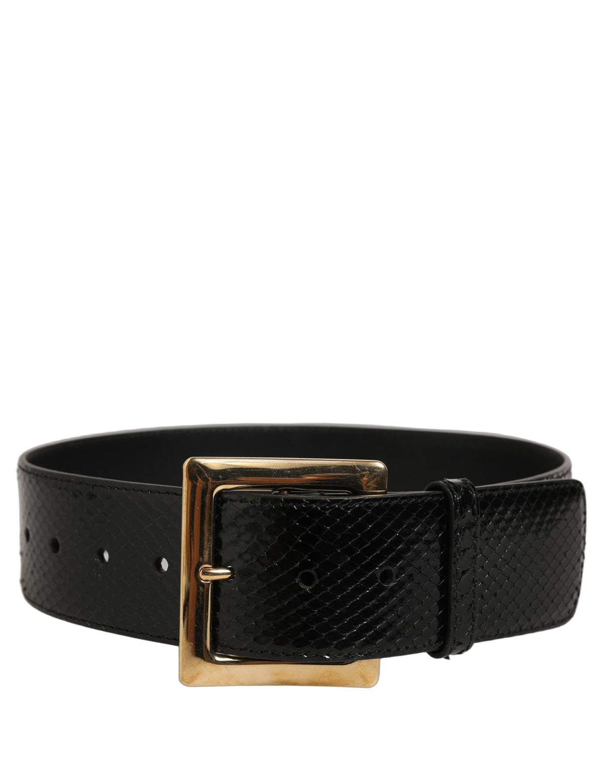 Dolce & Gabbana Black Exotic Leather Gold Metal Buckle Women's Belt (Pre-Owned)