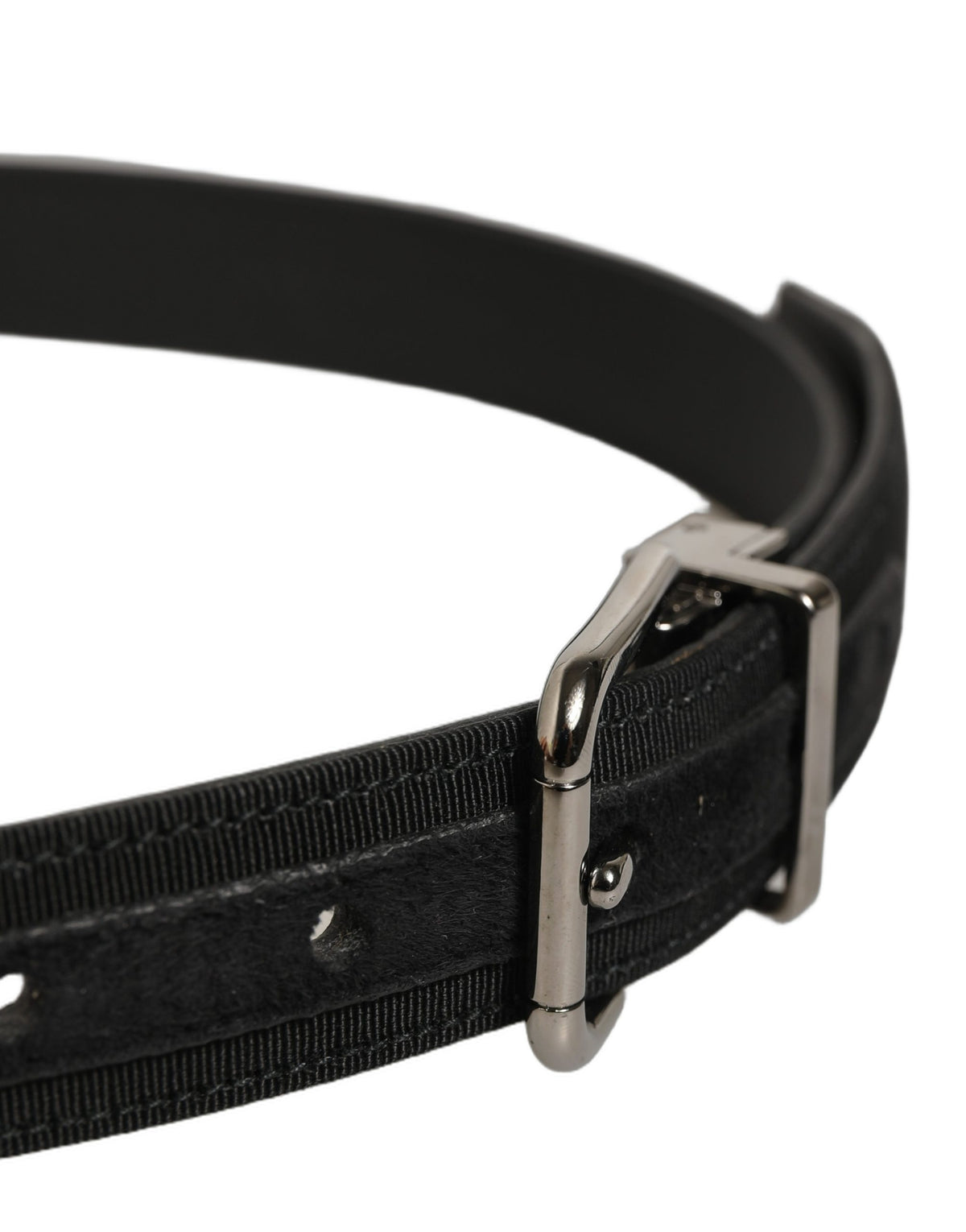 Dolce & Gabbana Black Classic Leather Silver Tone Buckle Women's Belt