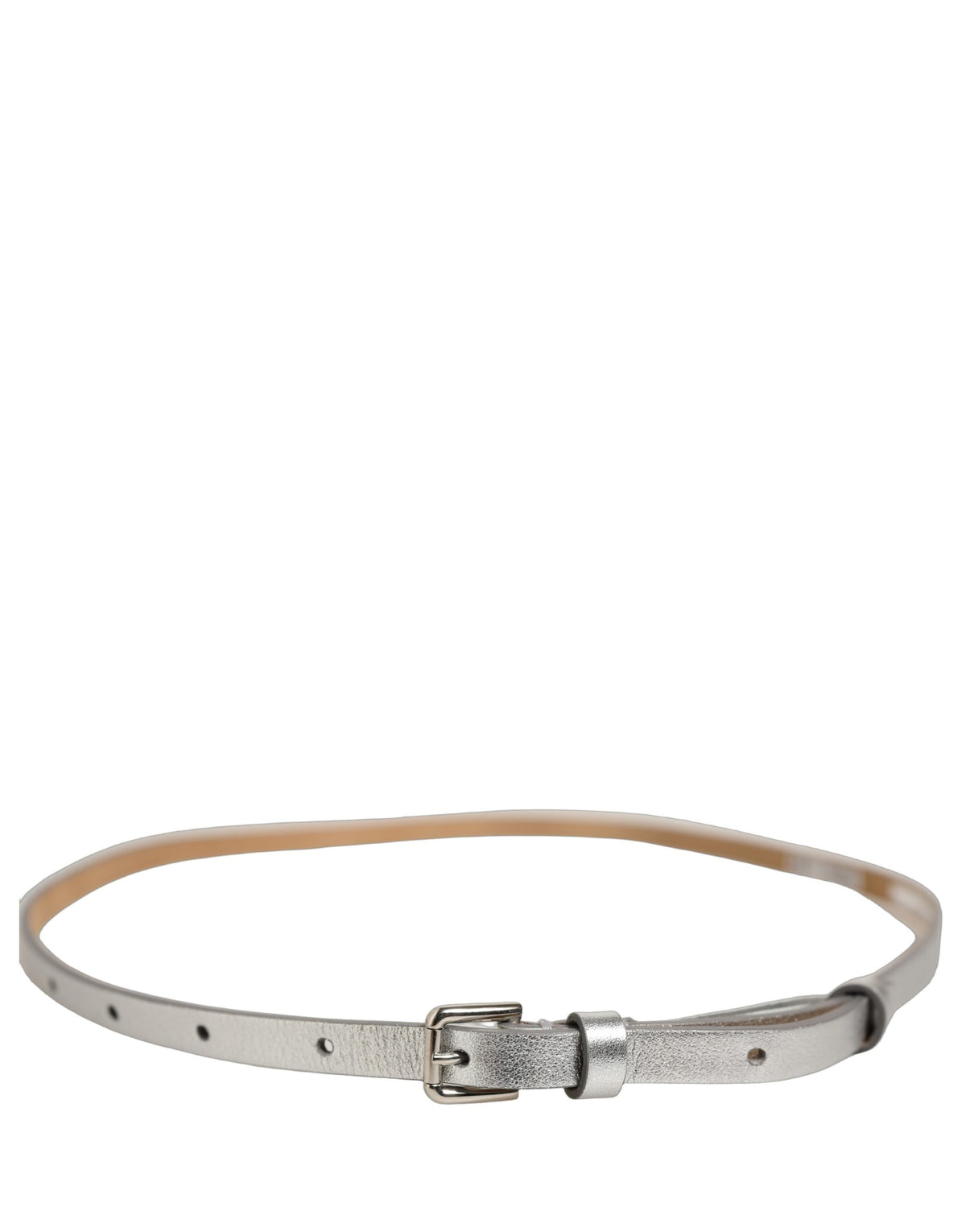 Dolce & Gabbana Metallic Silver Leather Square Buckle Women's Belt
