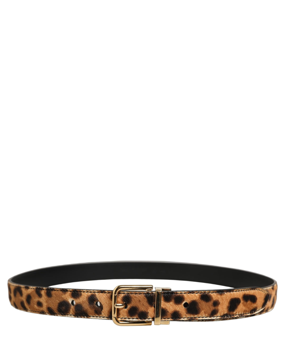 Dolce & Gabbana Brown Leopard Calf Hair Gold Tone Buckle Women's Belt