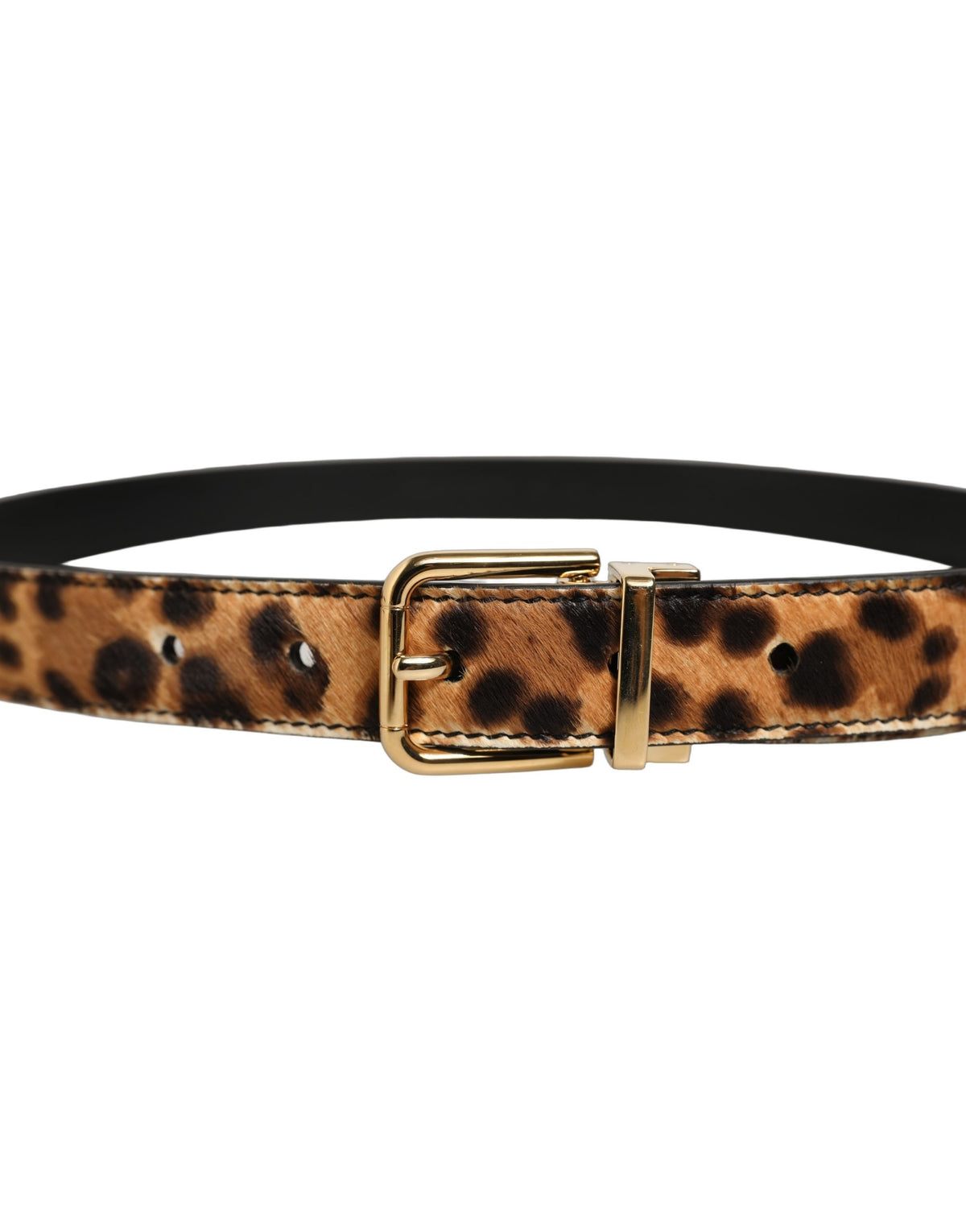 Dolce & Gabbana Brown Leopard Calf Hair Gold Tone Buckle Women's Belt