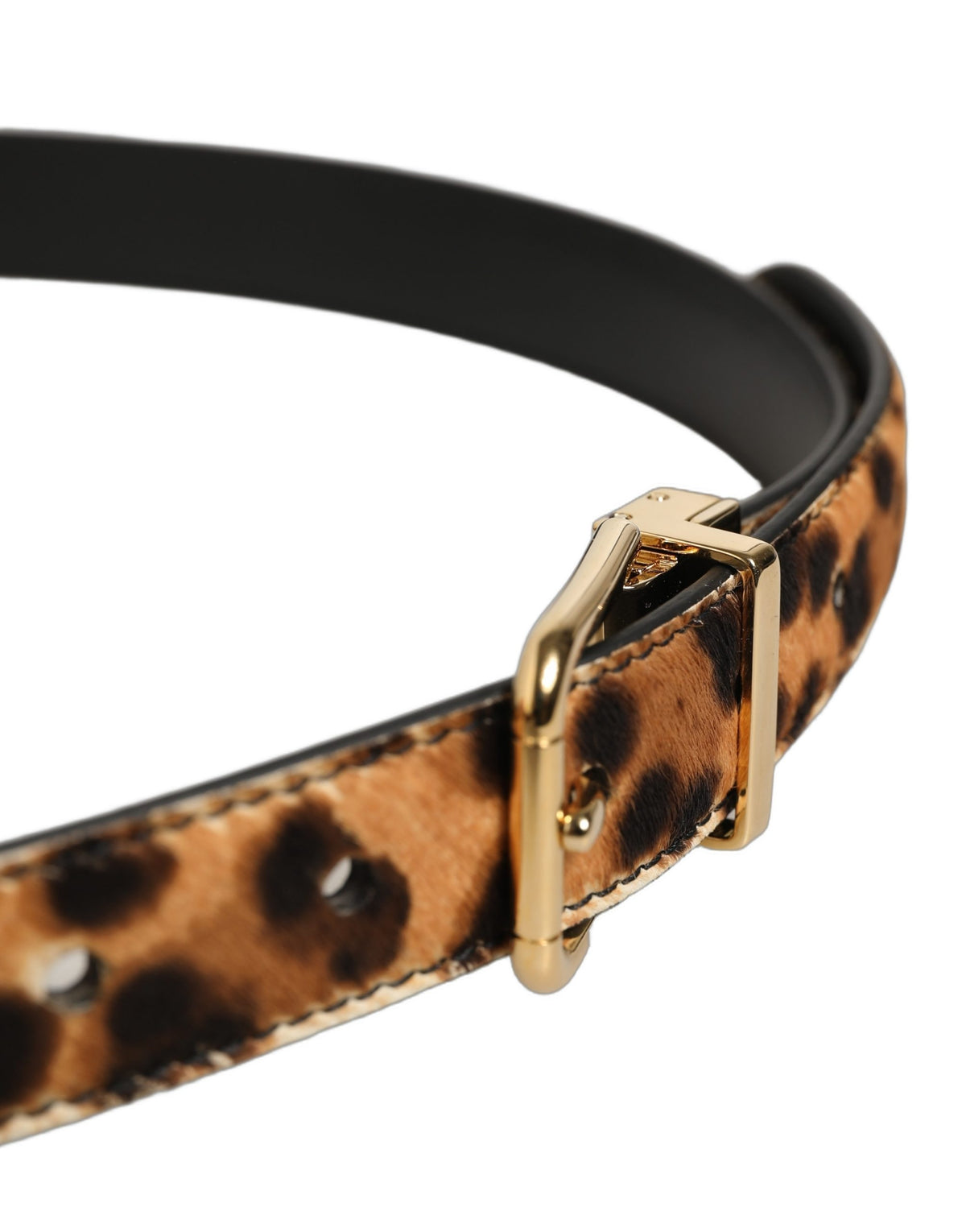Dolce & Gabbana Brown Leopard Calf Hair Gold Tone Buckle Women's Belt
