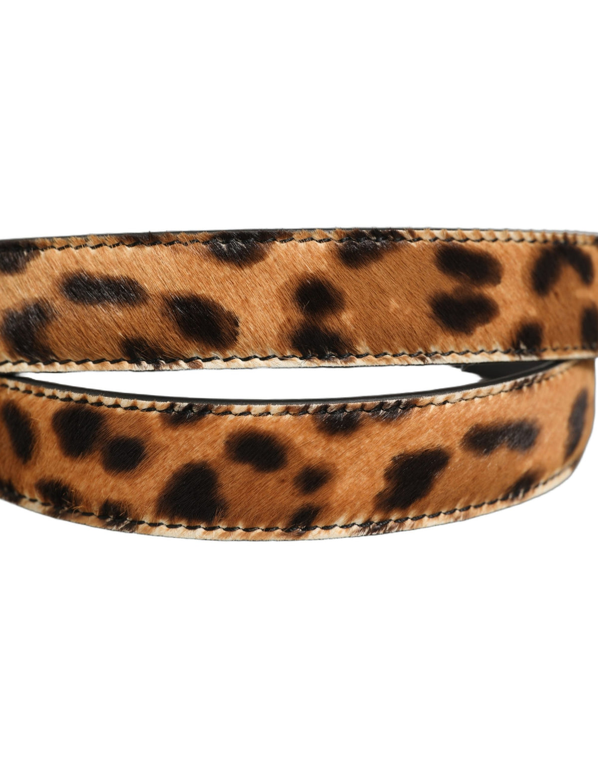 Dolce & Gabbana Brown Leopard Calf Hair Gold Tone Buckle Women's Belt