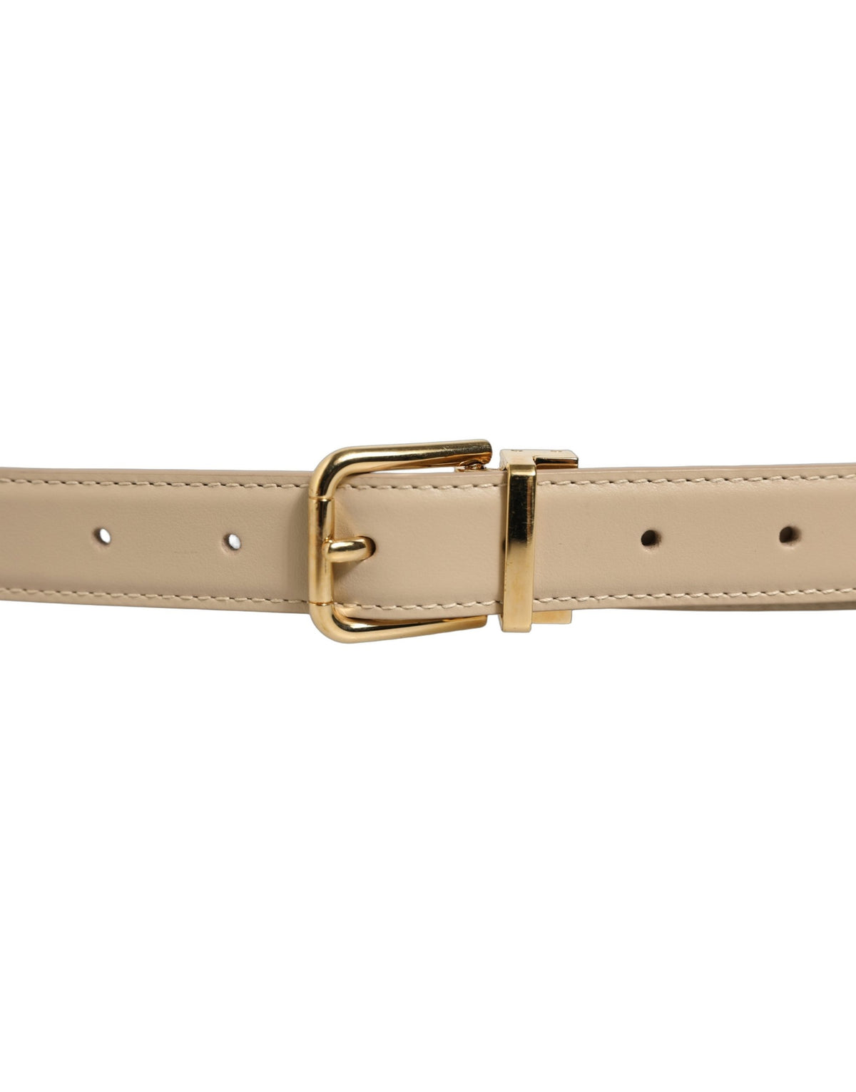 Dolce & Gabbana Beige Leather Double Wrap Gold Buckle Women's Belt
