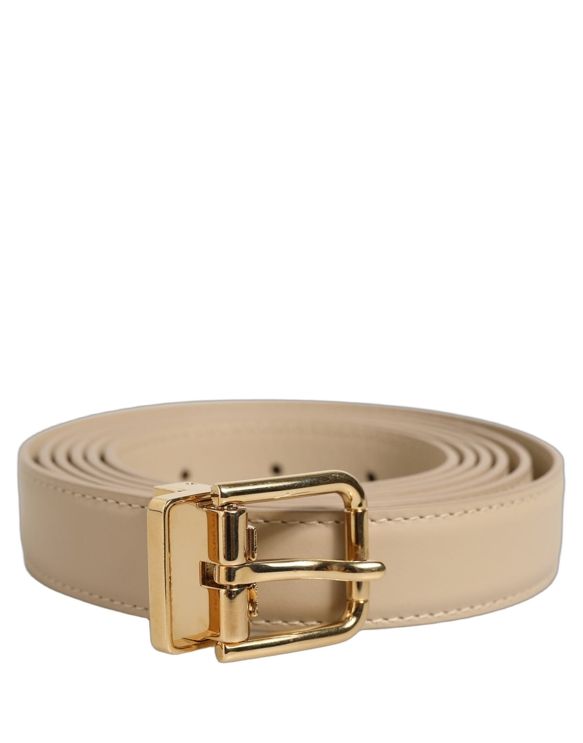 Dolce & Gabbana Beige Leather Double Wrap Gold Buckle Women's Belt