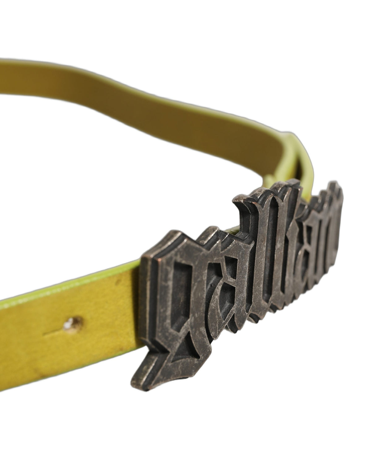 Dolce & Gabbana Yellow Waxed Leather Rustic Silver Logo Buckle Women's Belt (Pre-Owned)