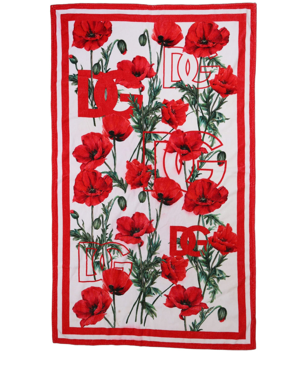 Dolce & Gabbana White Floral Poppy Print DG Logo Beach Women's Towel (Pre-Owned)