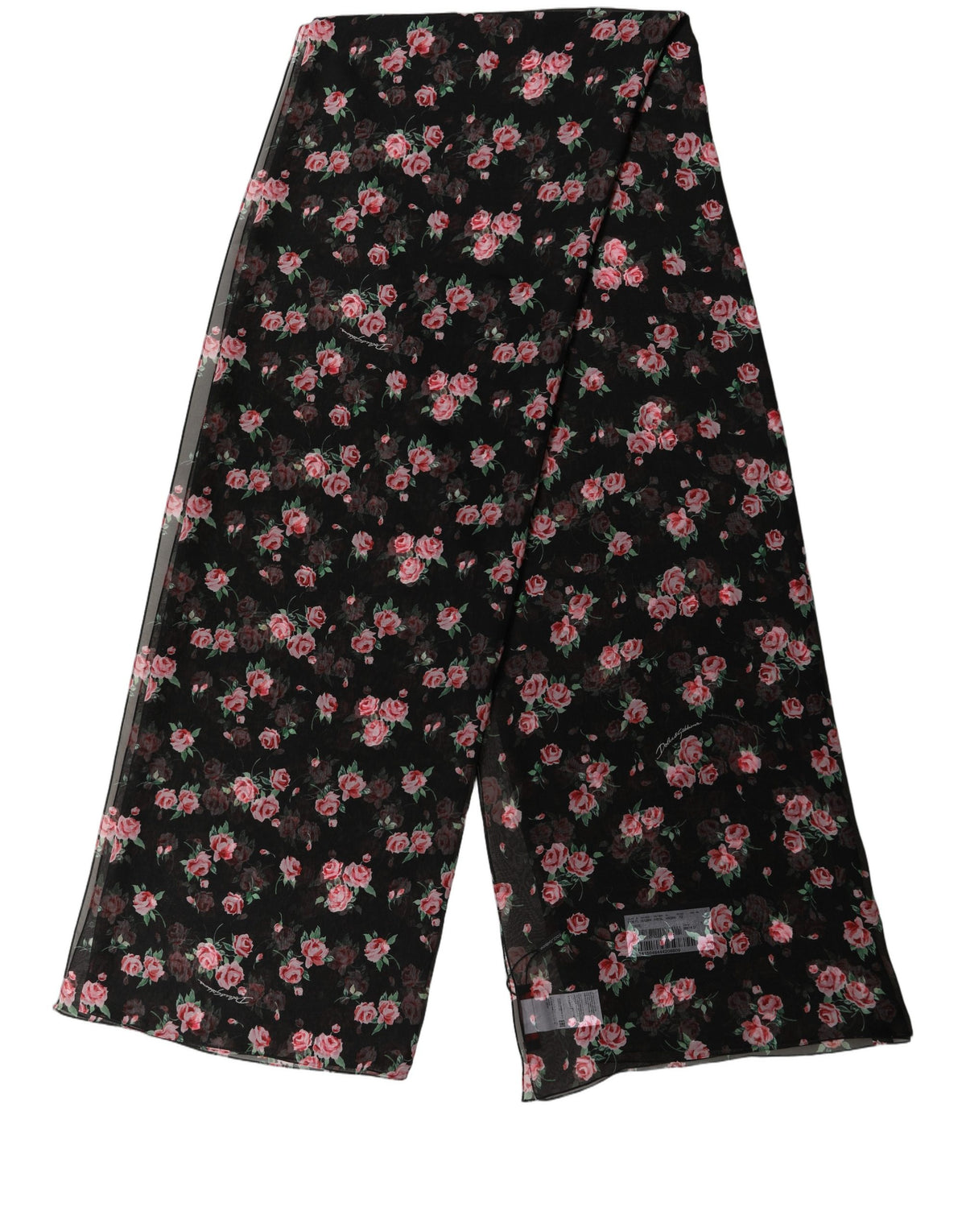 Dolce & Gabbana Black Silk Floral Chiffon Long Stole Women's Scarf