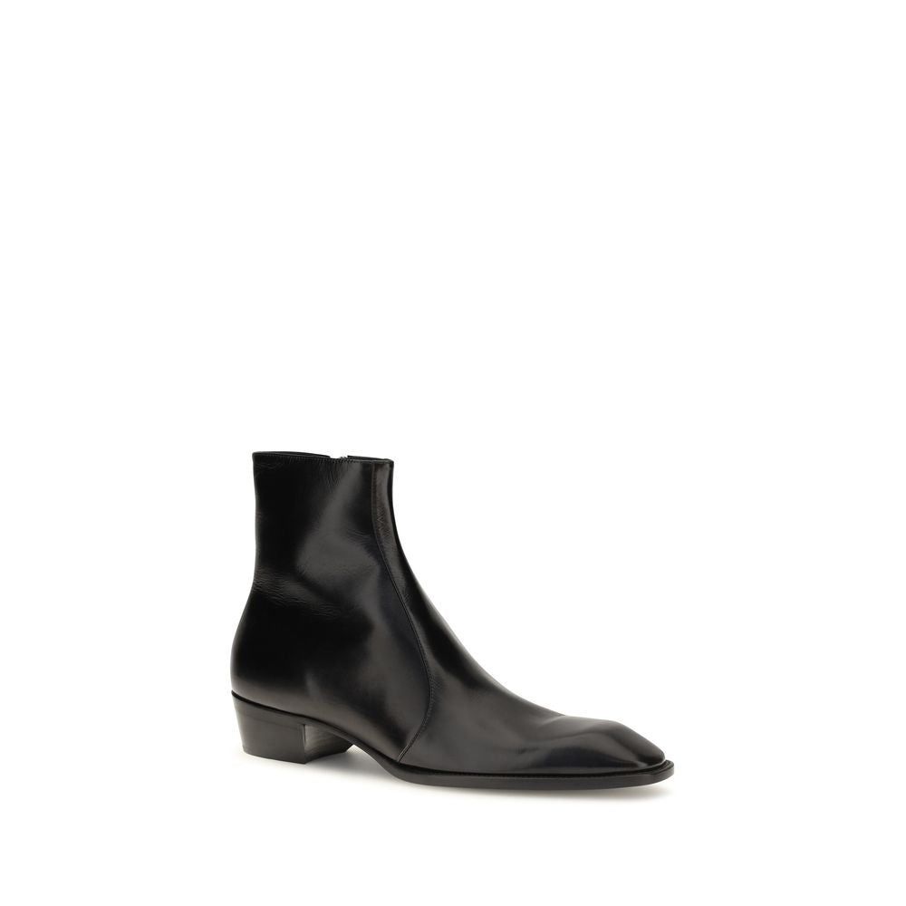 Saint Laurent Black Calf Leather Bos Taurus Ankle Men's Boots