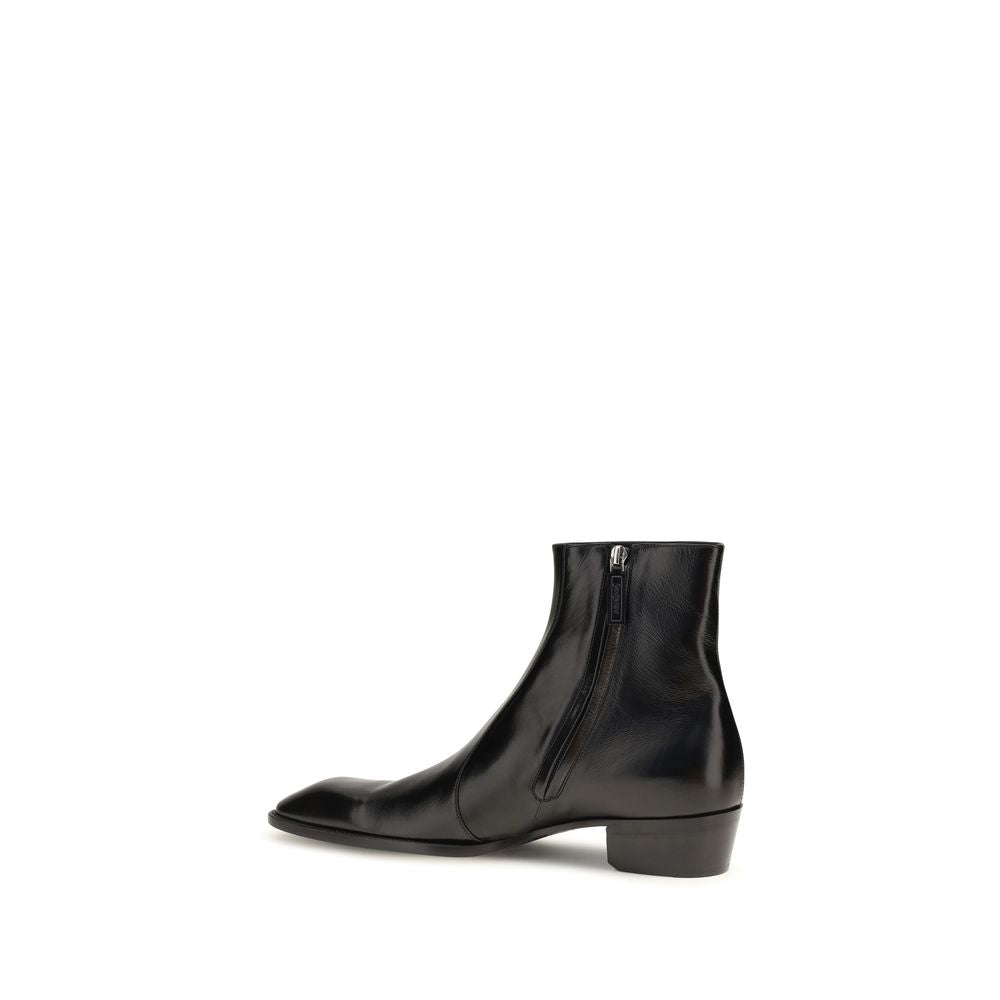 Saint Laurent Black Calf Leather Bos Taurus Ankle Men's Boots