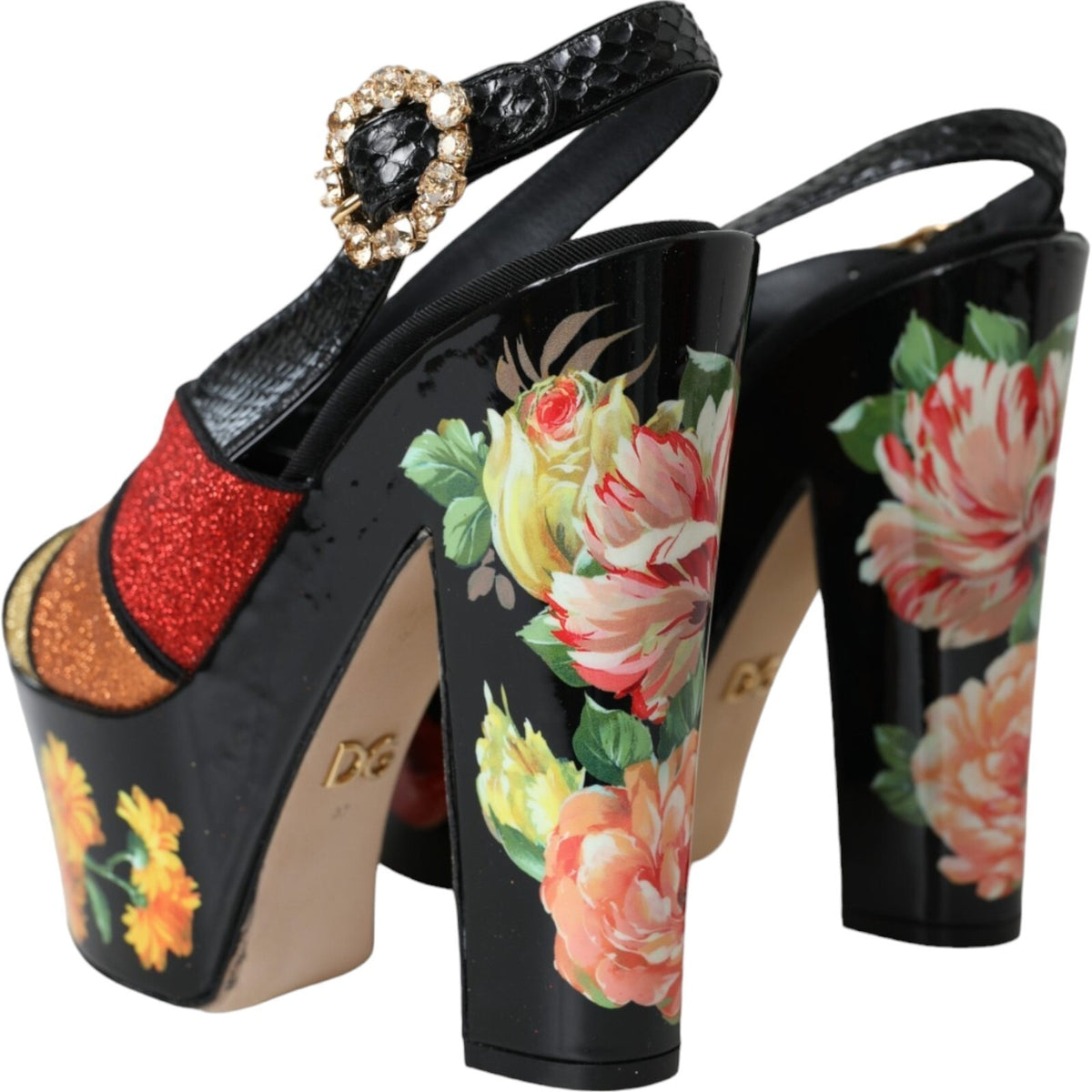 Dolce & Gabbana Multicolor Floral Crystal Platform Sandals Women's Shoes
