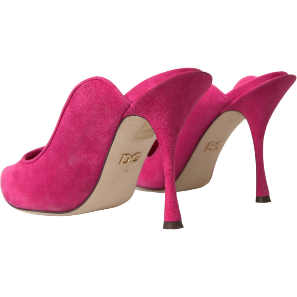 Dolce & Gabbana Fuchsia Suede Leather Mules Sandals Women's Shoes
