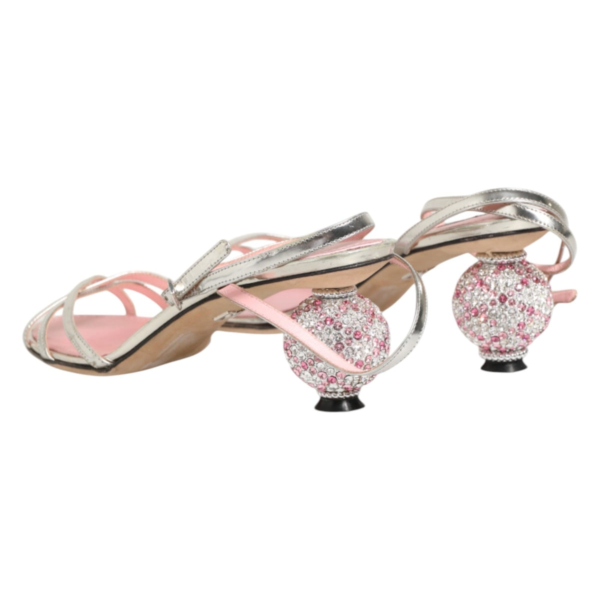 Dolce & Gabbana Pink Embellished Leather Ball-Heel Sandals Women's Shoes (Pre-Owned)