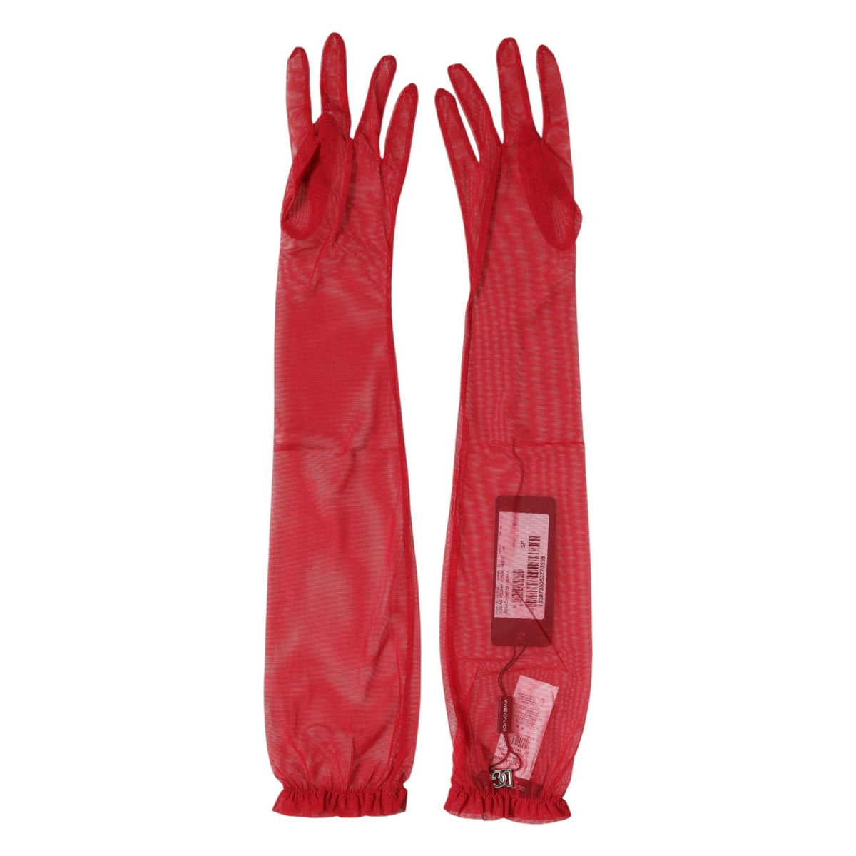 Dolce & Gabbana Red Acetate Sheer Elbow Length Mitten Women's Gloves