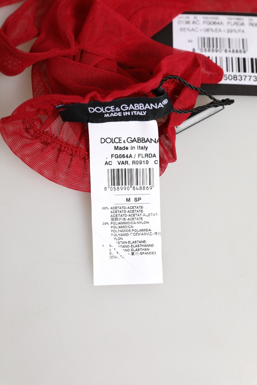 Dolce & Gabbana Red Acetate Sheer Elbow Length Mitten Women's Gloves