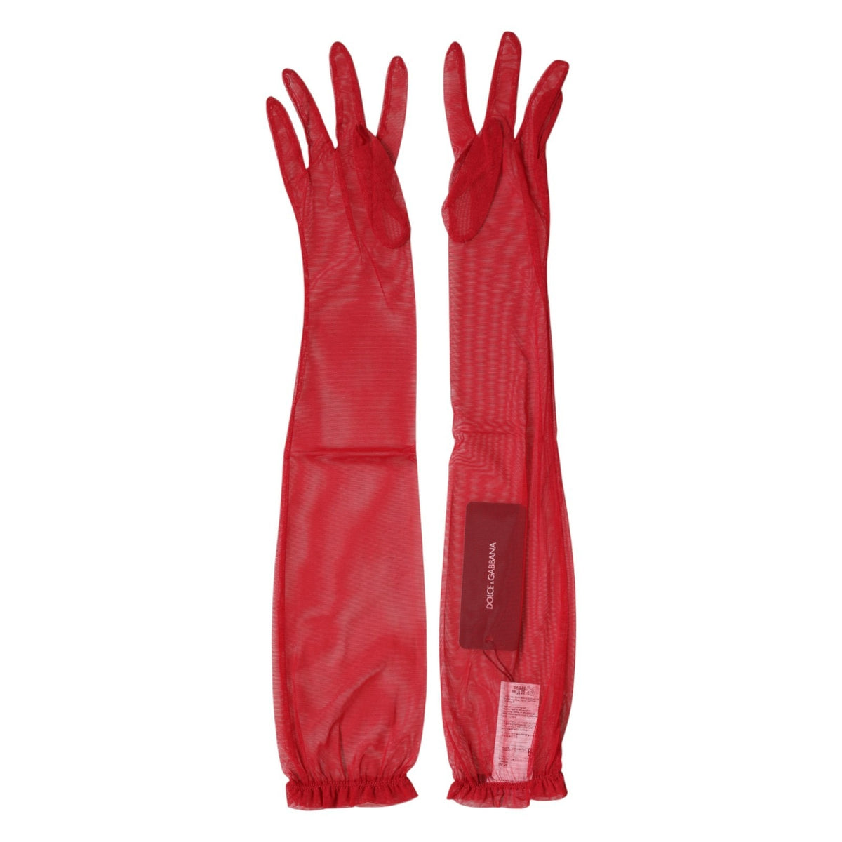 Dolce & Gabbana Red Acetate Sheer Elbow Length Mitten Women's Gloves