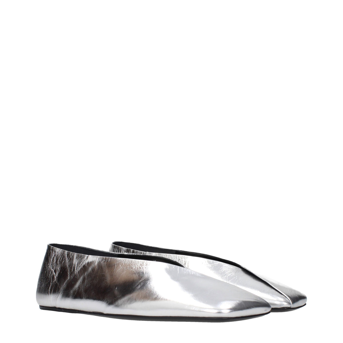 Jil Sander Gray Leather Ballet Women's Flats