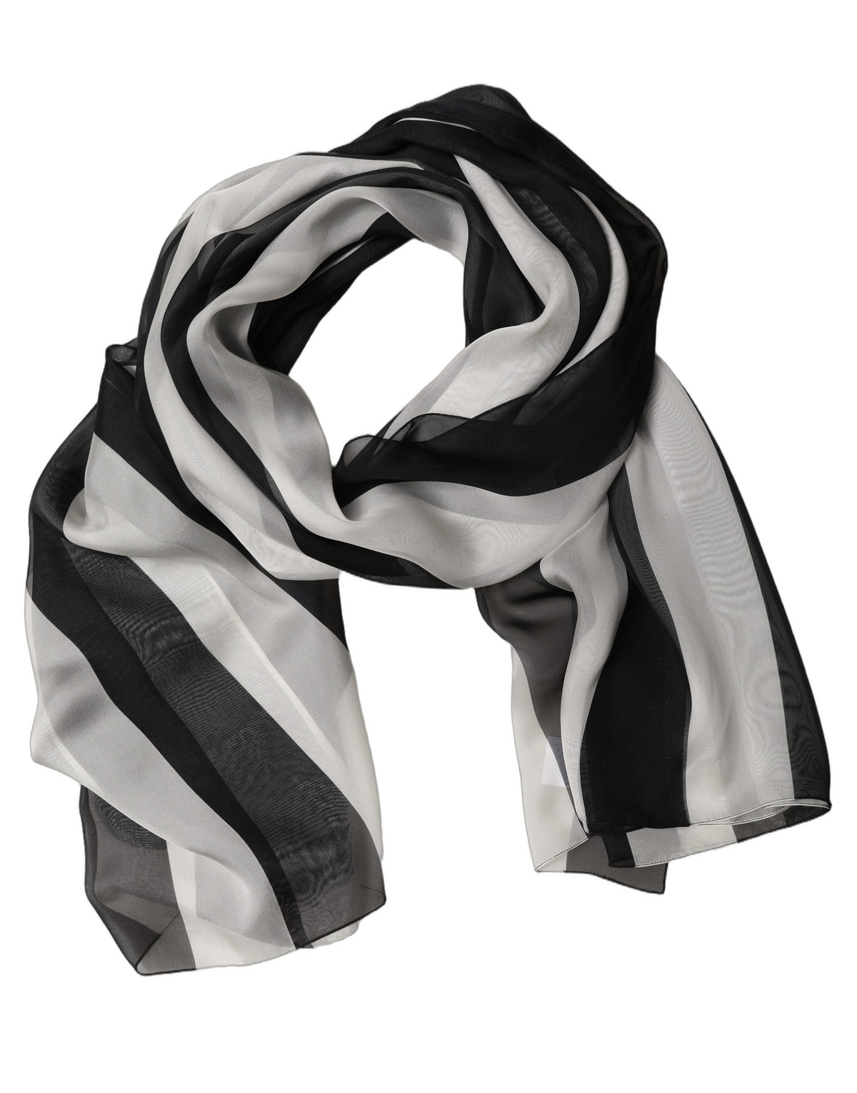 Dolce & Gabbana Black White Stripe Silk Shawl Stole Women's Scarf