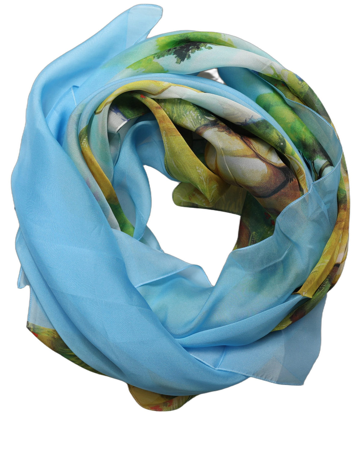Dolce & Gabbana Light Blue Silk Landscape Foulard Women's Scarf