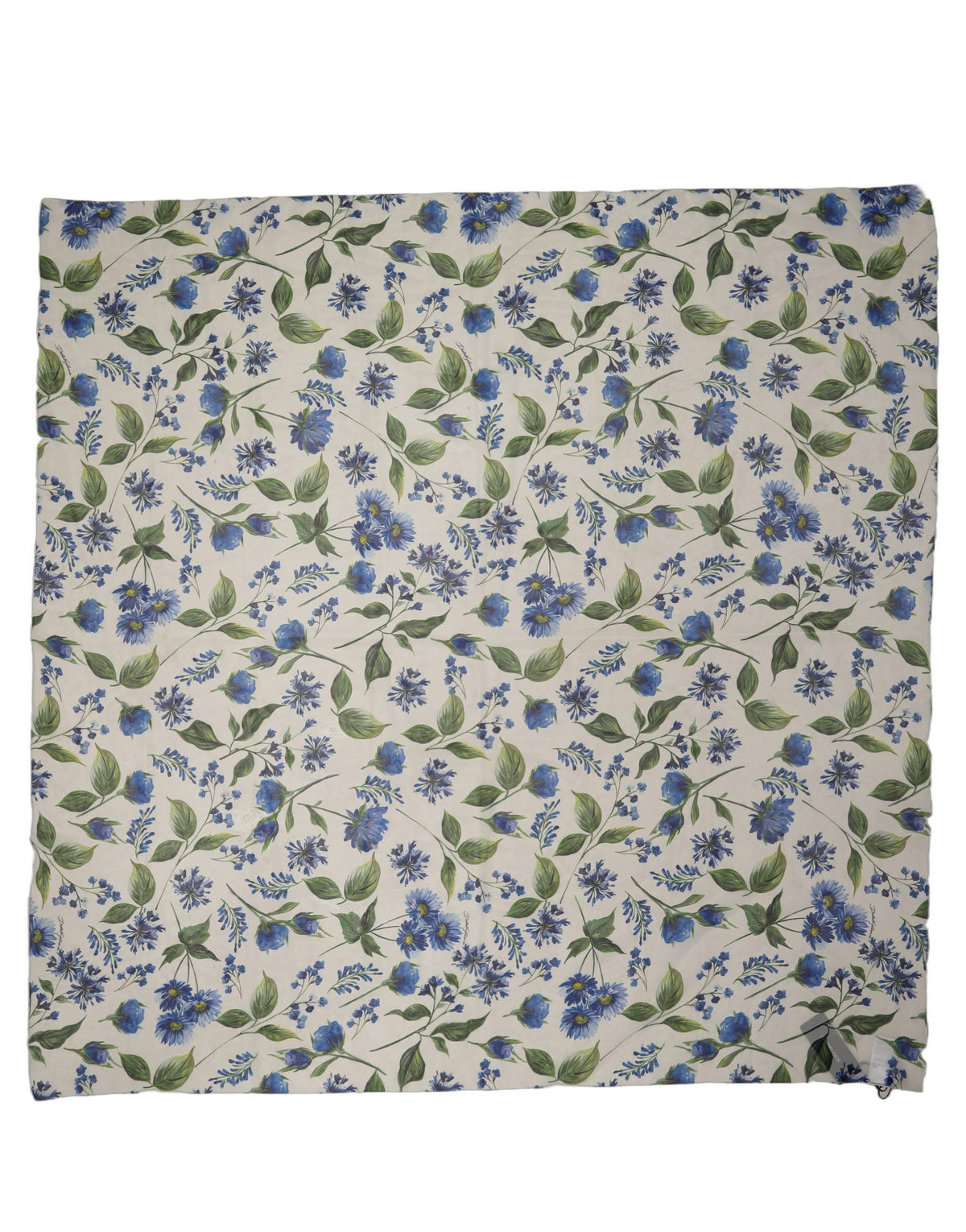 Dolce & Gabbana White Blue Floral Square Foulard Women's Scarf