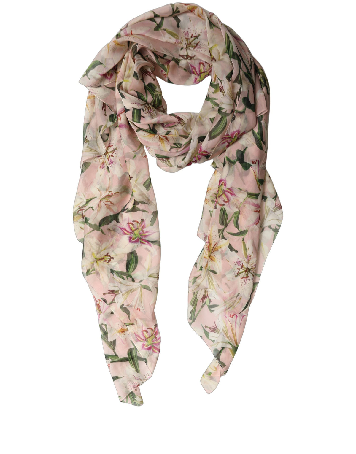 Dolce & Gabbana Pink Silk Floral Chiffon Long Stole Women's Scarf