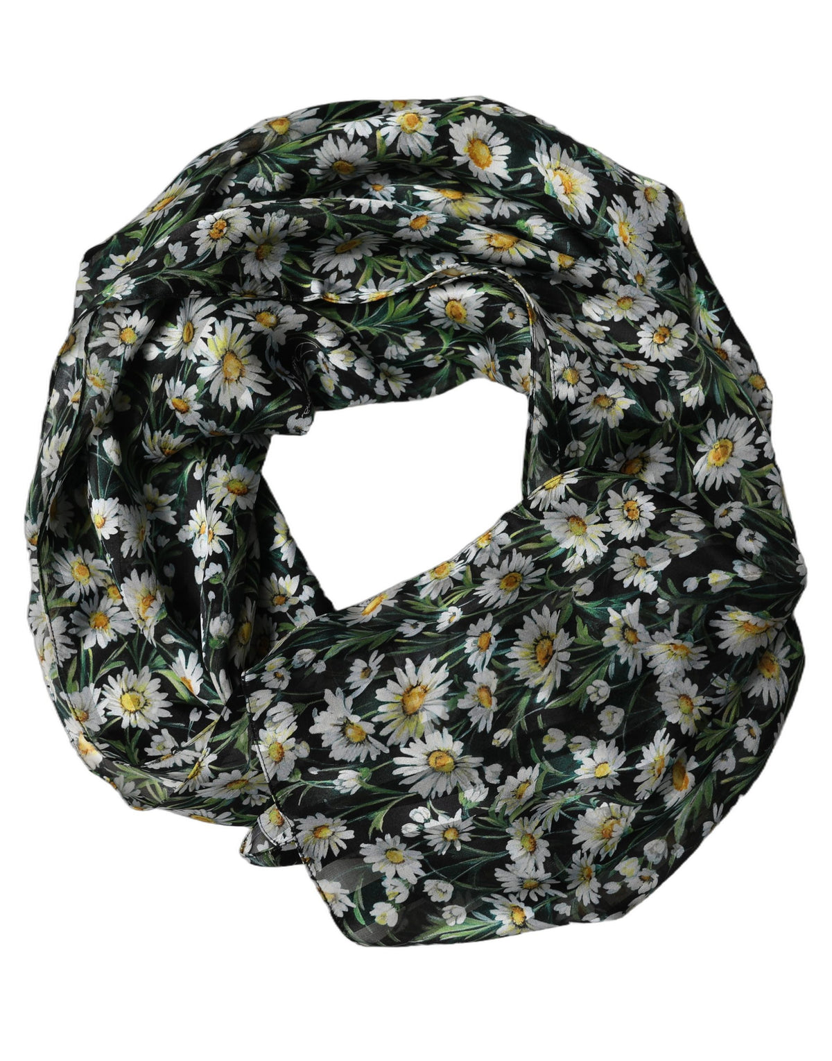 Dolce & Gabbana Black Floral Daisy Square Foulard Women's Scarf