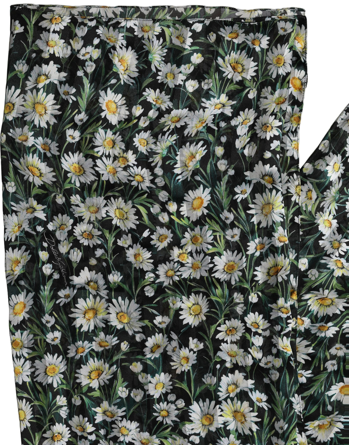 Dolce & Gabbana Black Floral Daisy Square Foulard Women's Scarf