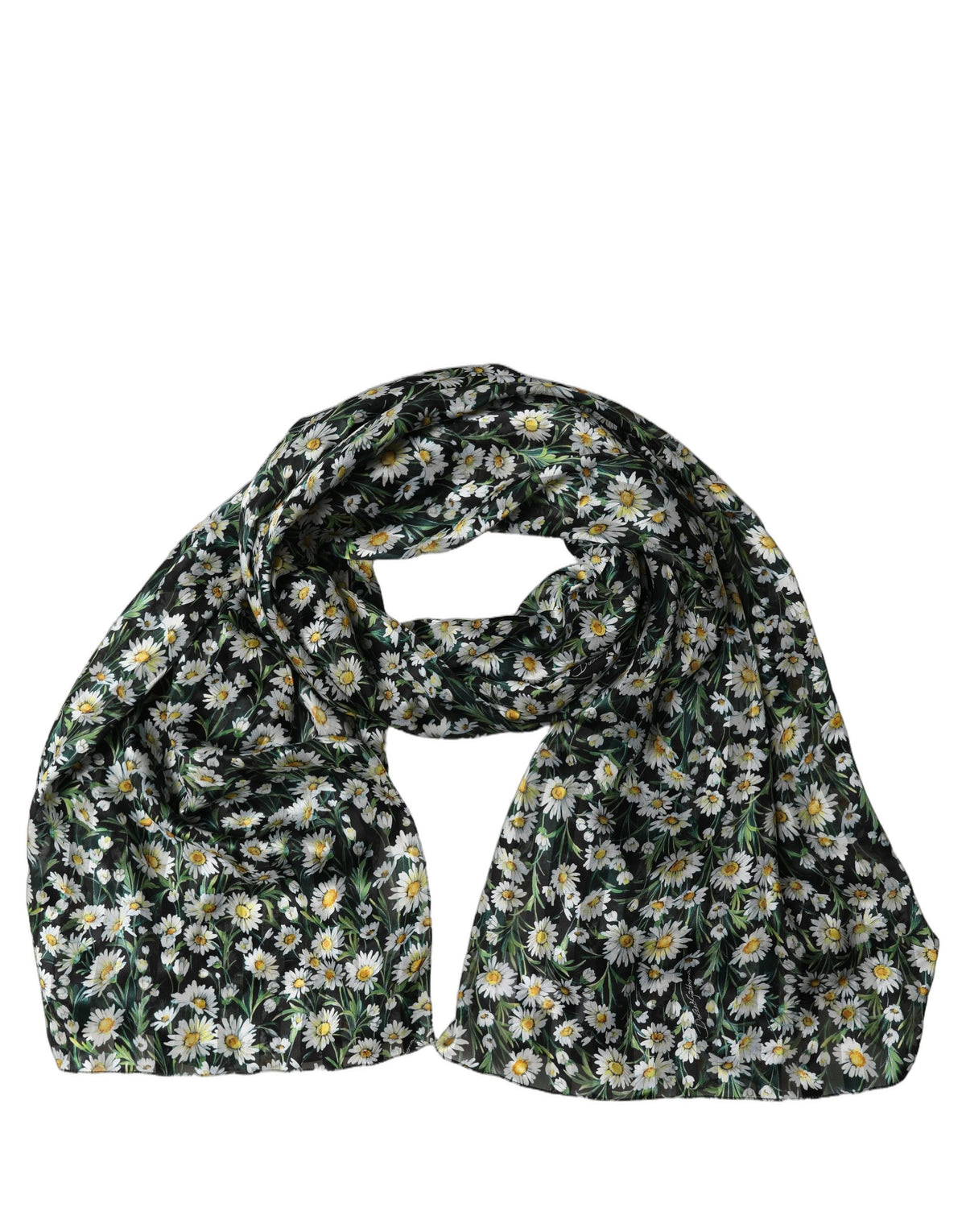 Dolce & Gabbana Black Silk Daisy Chiffon Long Stole Women's Scarf