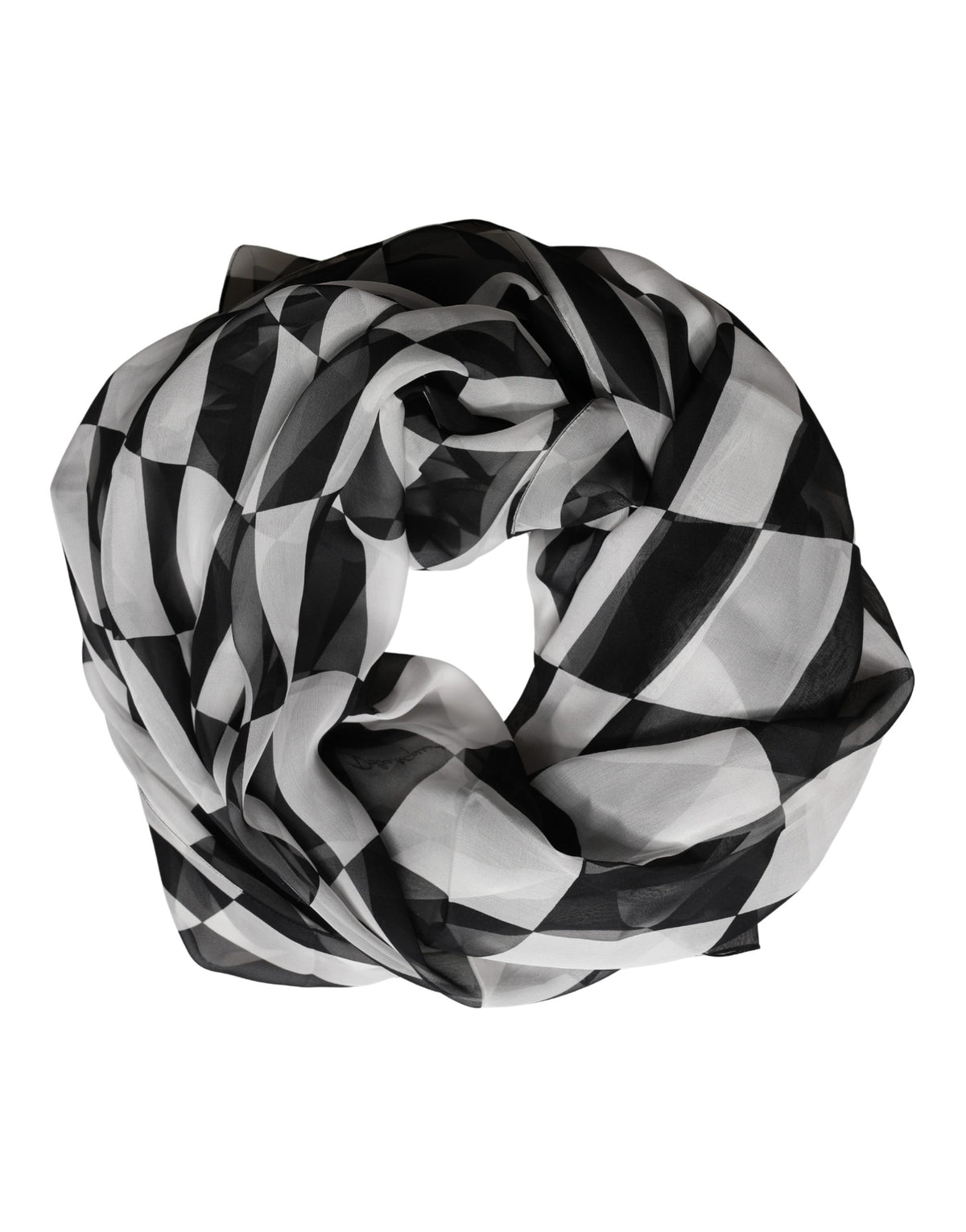 Dolce & Gabbana White Black Checkered Silk Foulard Women's Scarf