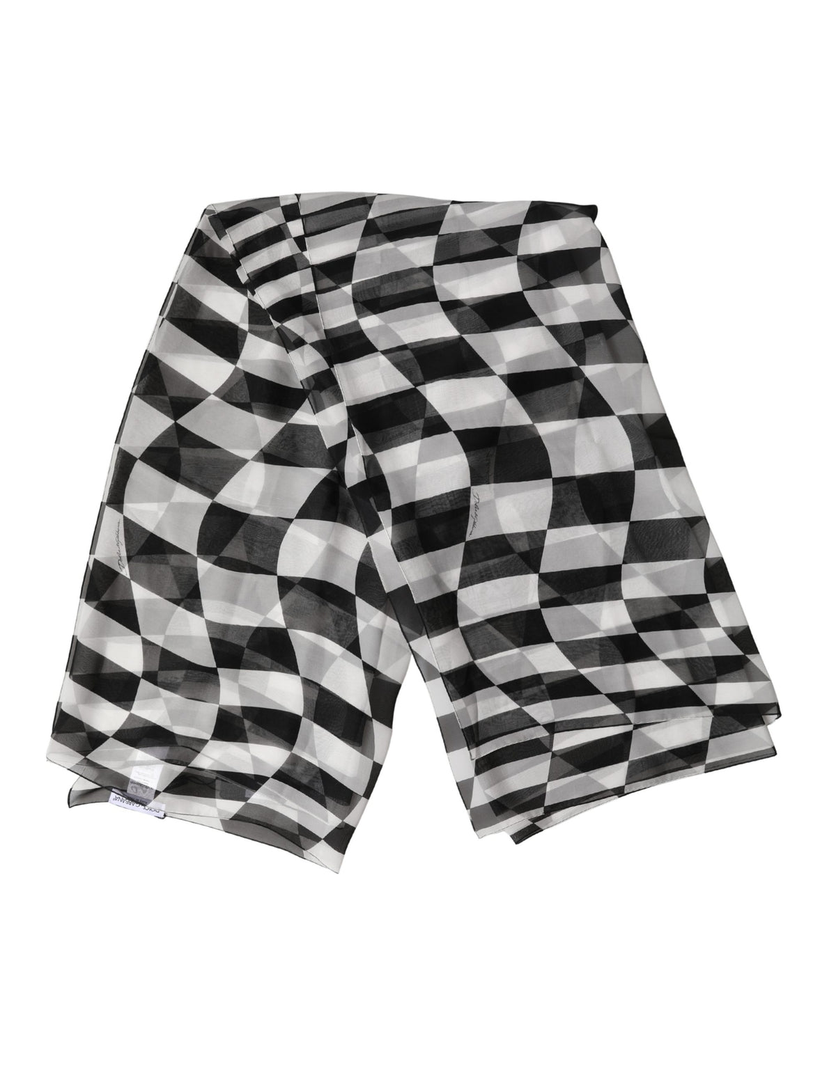 Dolce & Gabbana White Black Checkered Silk Foulard Women's Scarf
