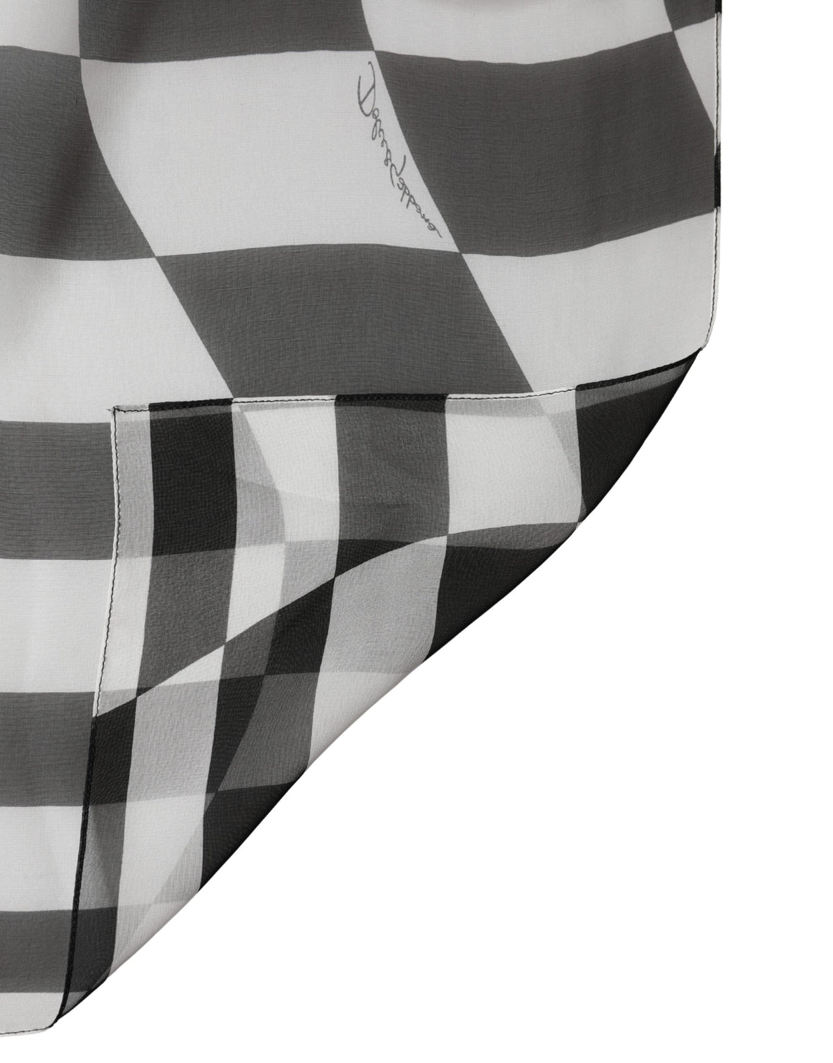 Dolce & Gabbana White Black Checkered Silk Foulard Women's Scarf