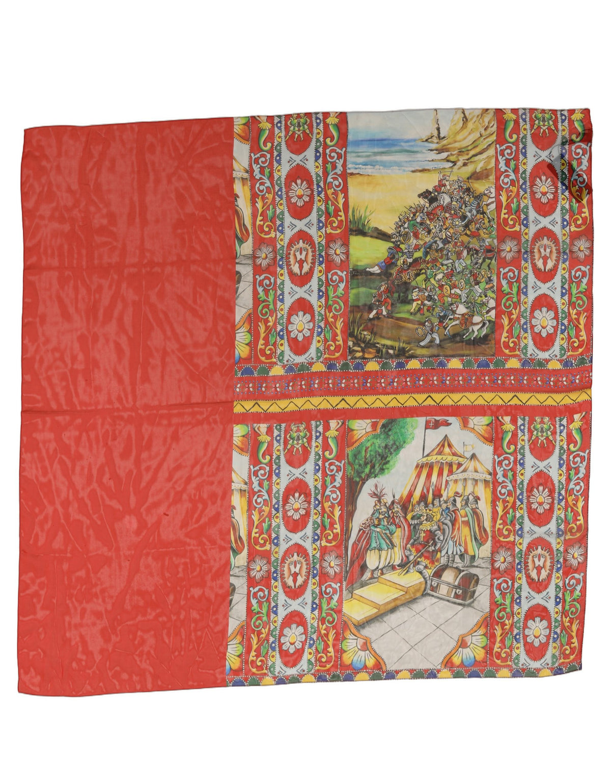 Dolce & Gabbana Red Silk Historical Print Foulard Women's Scarf