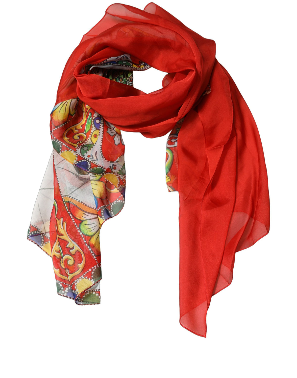 Dolce & Gabbana Red Silk Historical Print Foulard Women's Scarf