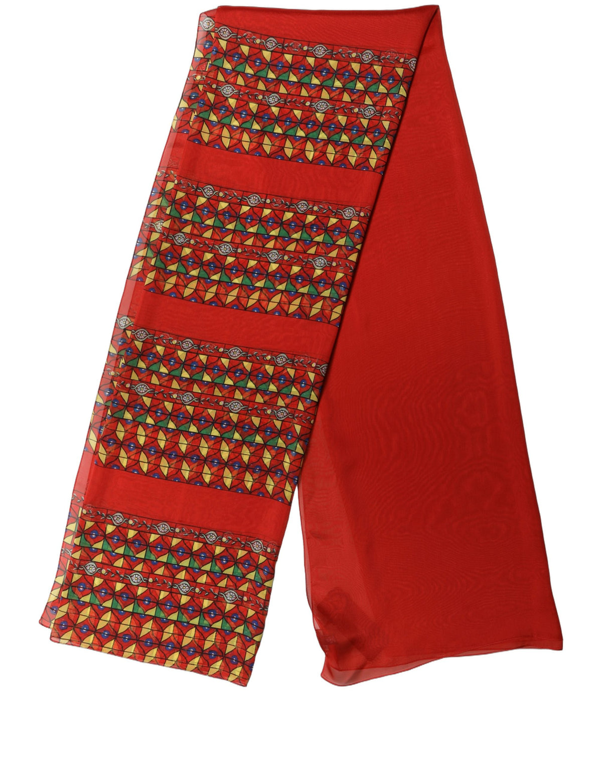Dolce & Gabbana Red Silk Geometric Print Shawl Stole Women's Scarf