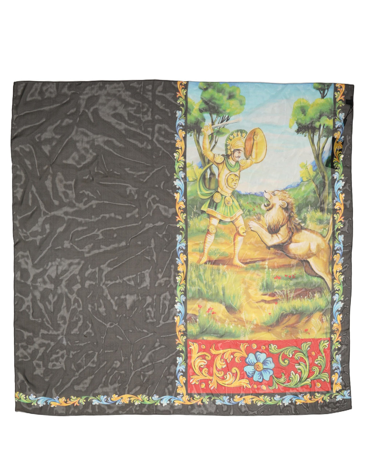 Dolce & Gabbana Dark Gray Silk Scenery Print Foulard Women's Scarf