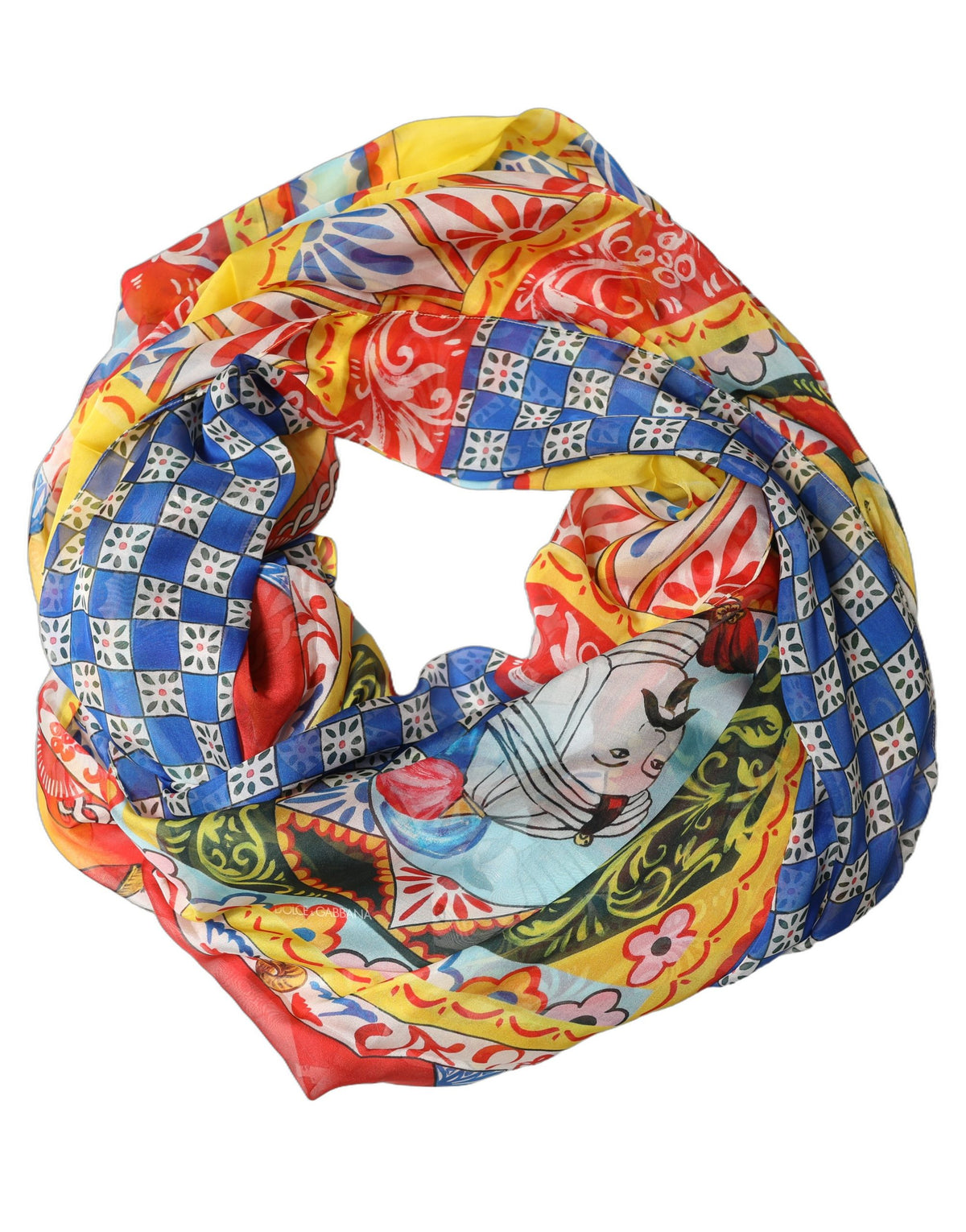 Dolce & Gabbana Multicolor Silk Carretto Shawl Stole Women's Scarf