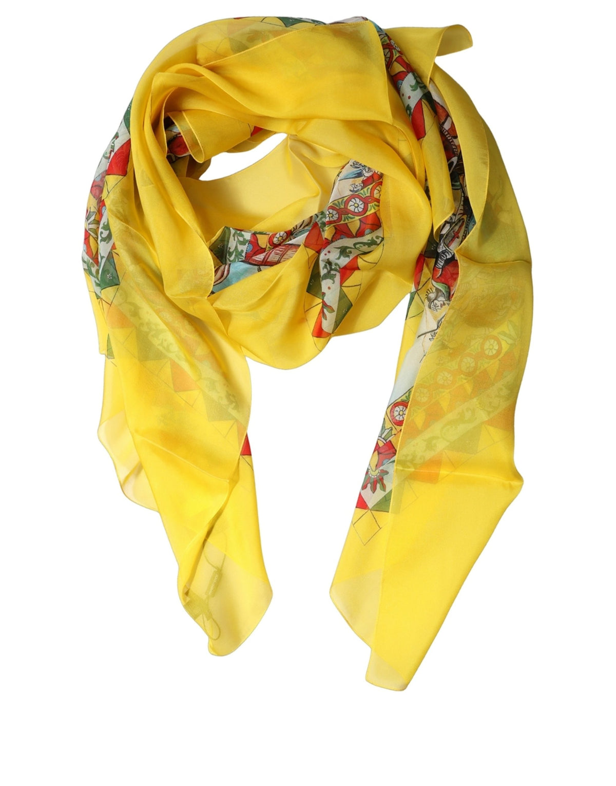 Dolce & Gabbana Yellow Silk Printed Shawl Stole Women's Scarf