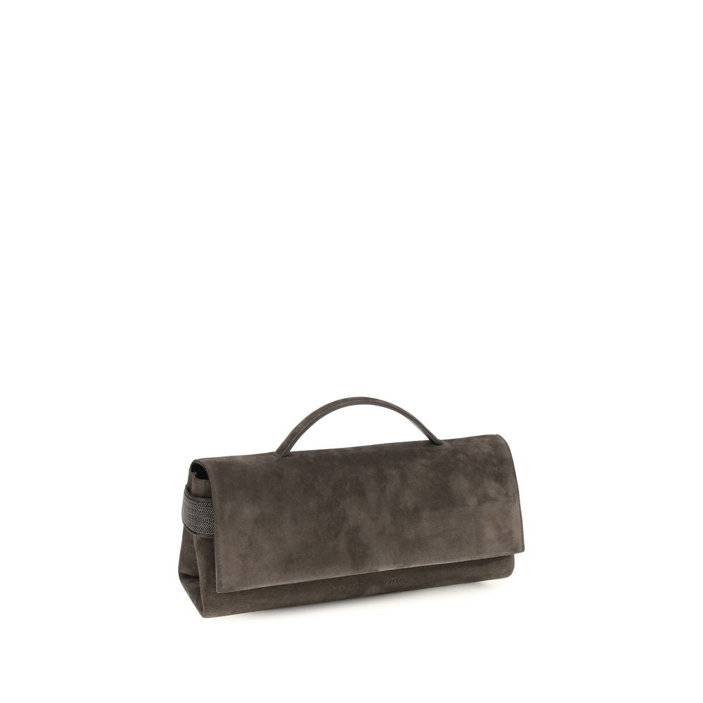 Brunello Cucinelli Brown Suede Leather Clutch Women's Bag