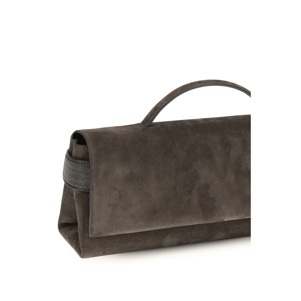 Brunello Cucinelli Brown Suede Leather Clutch Women's Bag