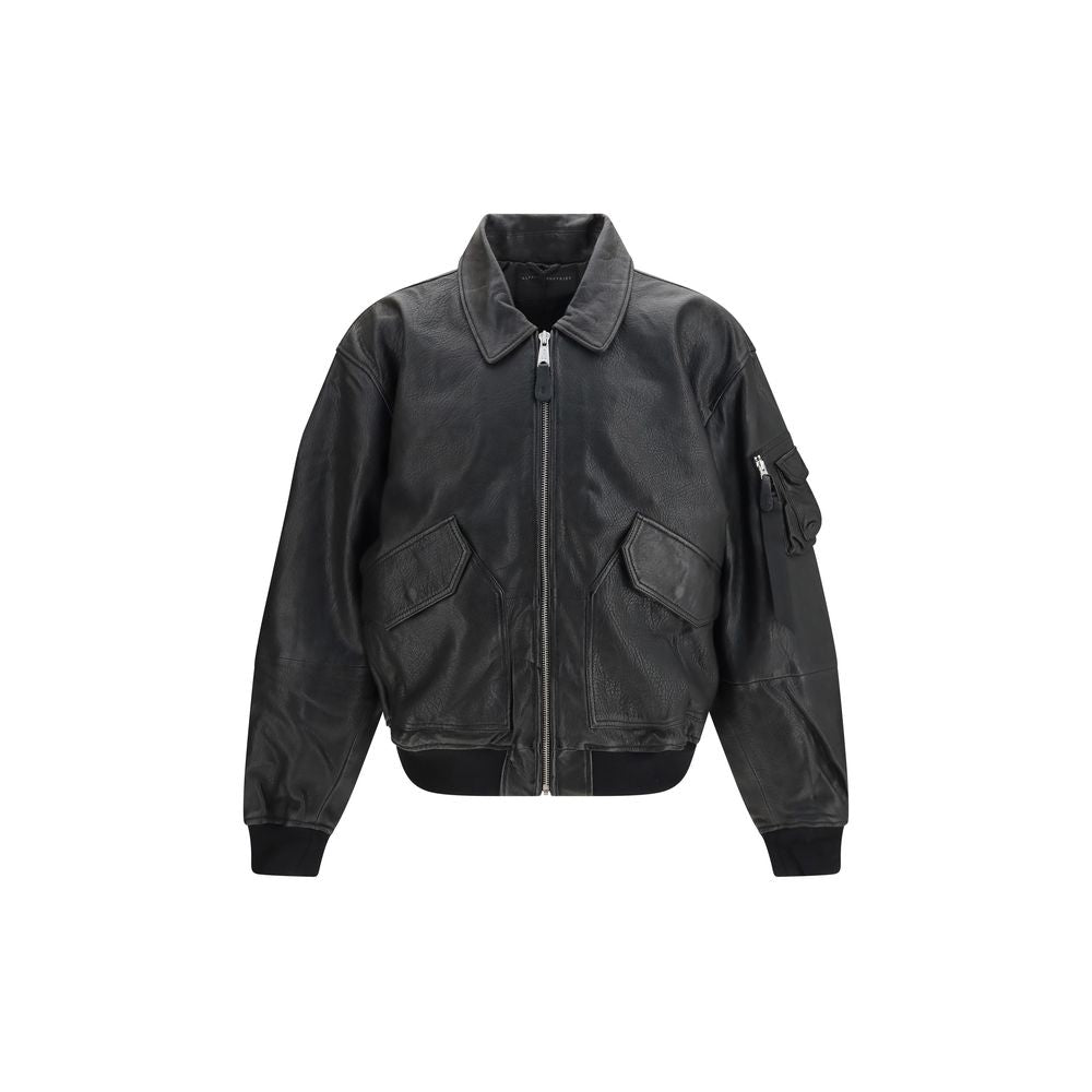 ALPHA INDUSTRIES Black Lambskin Leather Men's Jacket