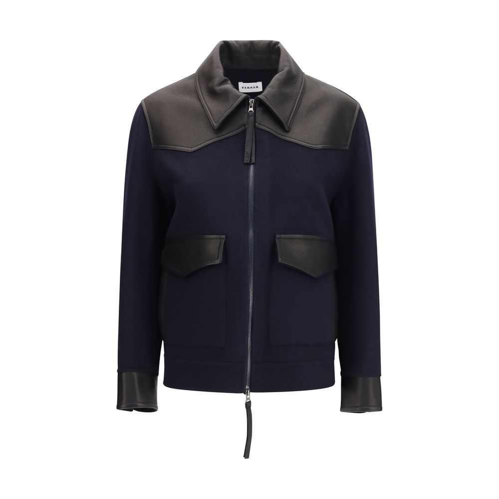 P.A.R.O.S.H. Blue Wool Oves Aries Leather Women's Jacket