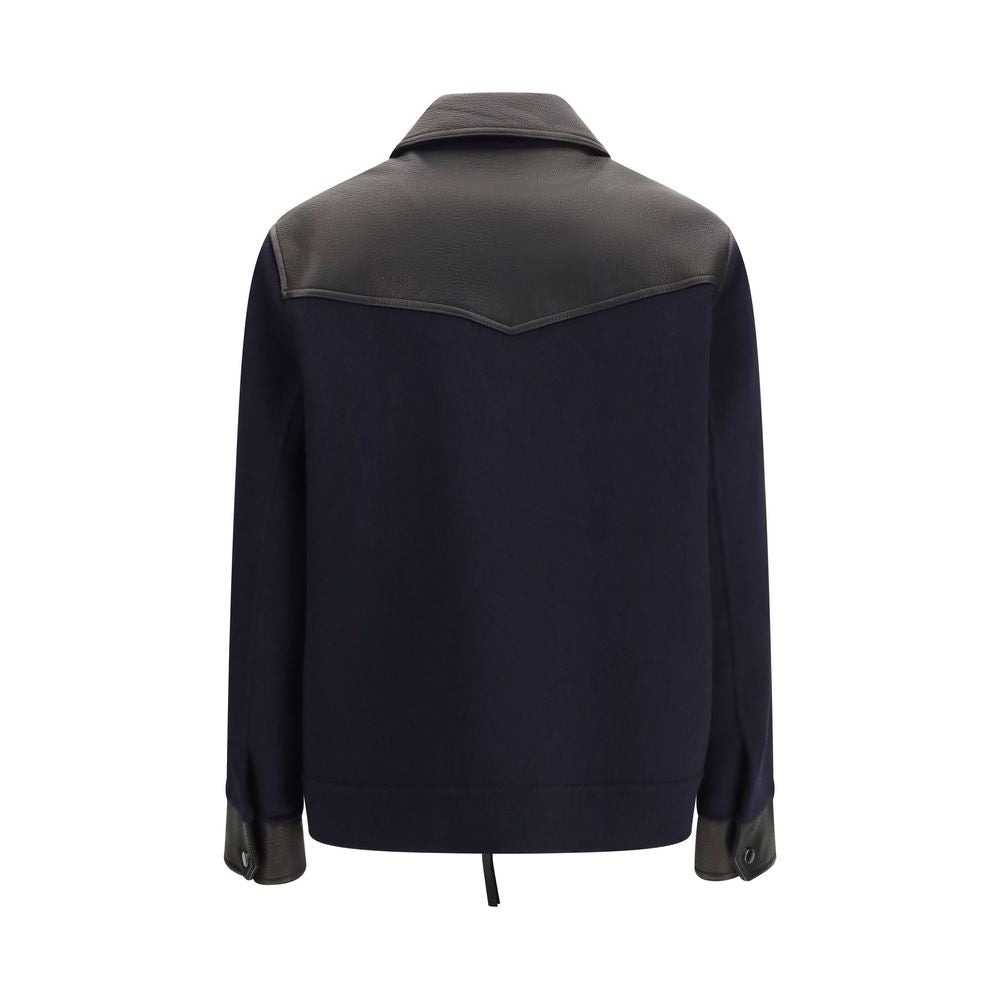 P.A.R.O.S.H. Blue Wool Oves Aries Leather Women's Jacket